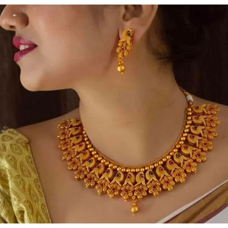 women's designer chain necklaces-India Art Pink  Pota Stone Traditional Choker  Necklace Set