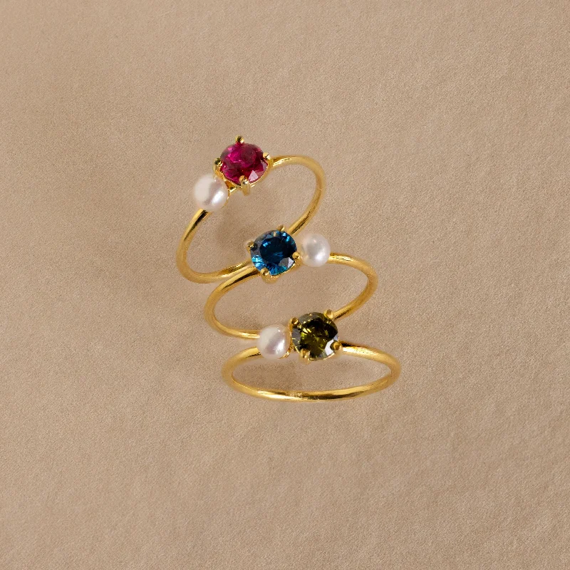 women's custom gemstone rings-Birthstone & Pearl Ring