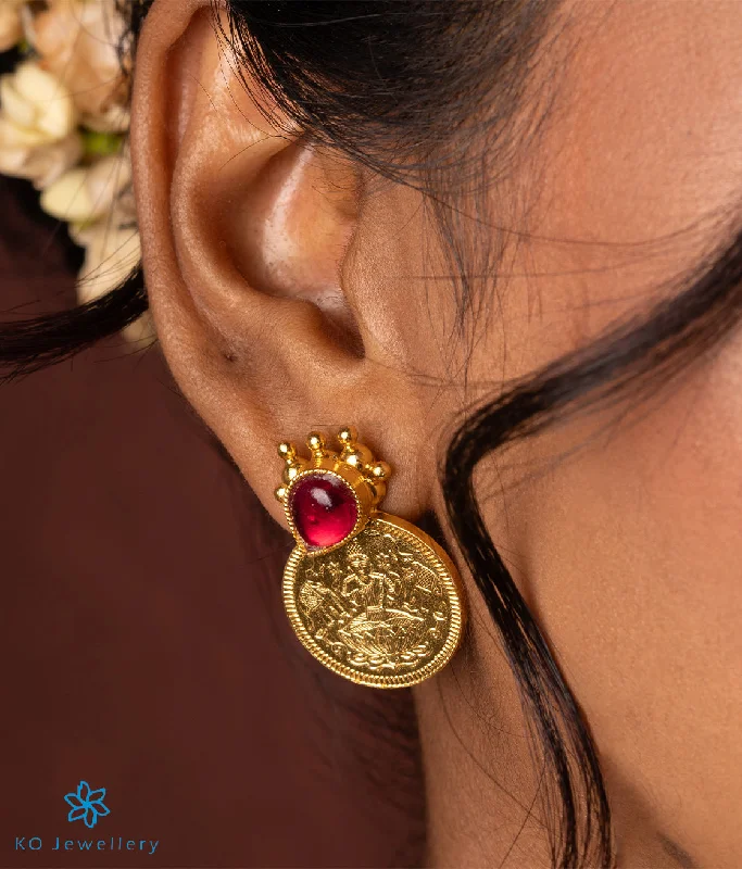 women's small earrings-The Niska Silver Coin Lakshmi Ear-studs