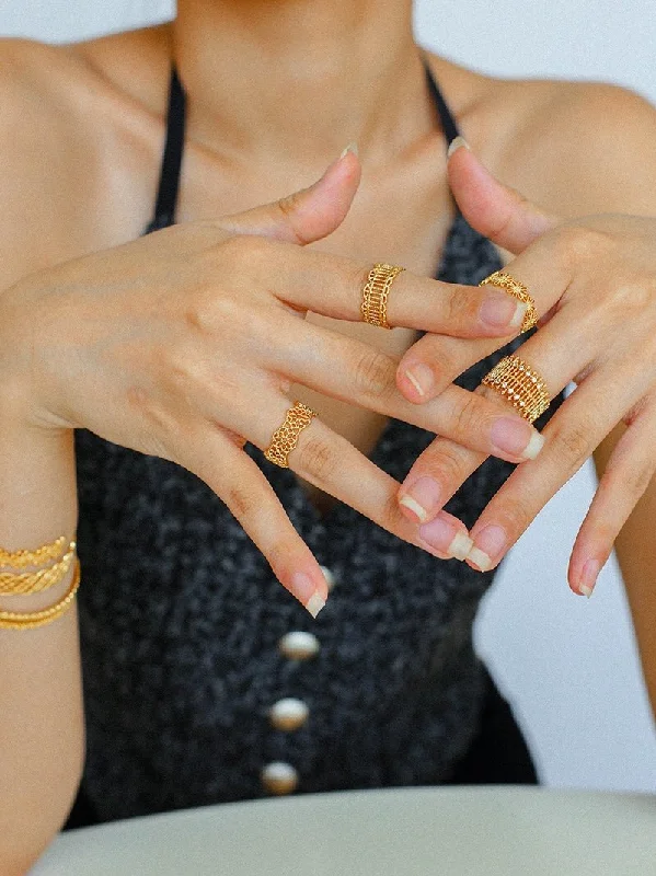 women's amethyst rings-Lace Pattern Diamond Open Ring