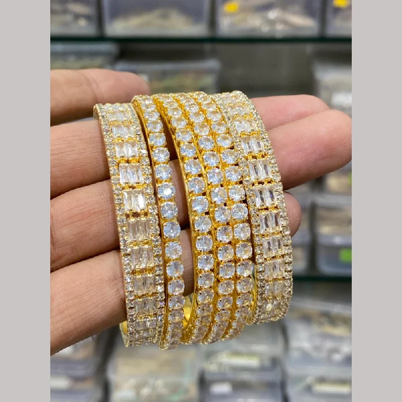 women's classic bracelets-Hira Collections Gold Plated American Diamond Bangles Set