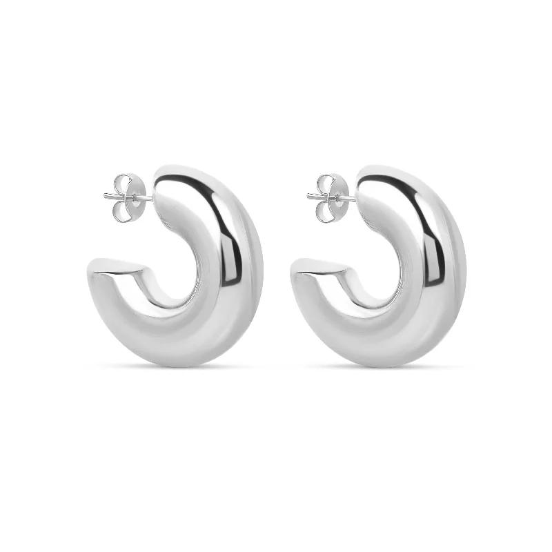 women's unique gemstone earrings-The Medium Silver Hailey Hoops