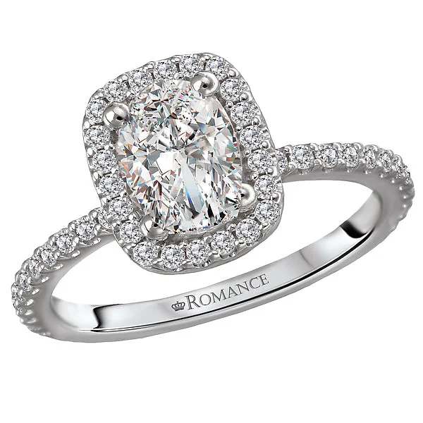 bridal rings with engagement stones-14K White Gold Halo Semi-Mount Romance Collection Wedding Ring.