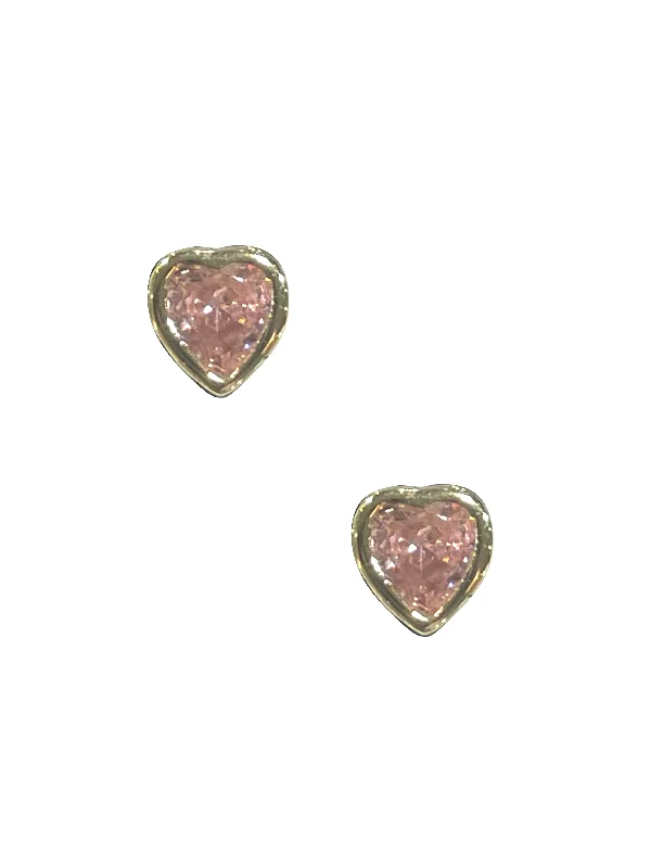 women's small earrings-Bezel Heart Studs - Pink