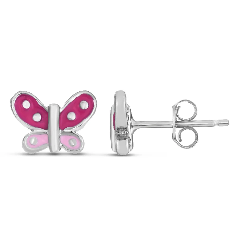 women's colorful gemstone earrings-Silver Enamel Butterfly Studs