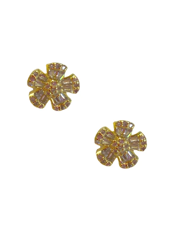 women's large stud earrings-Flower Stud - Gold