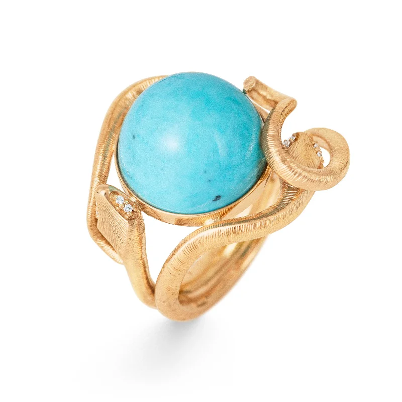 women's 18k gold rings-Snakes 18K Gold Ring w. Turquoise & Diamonds