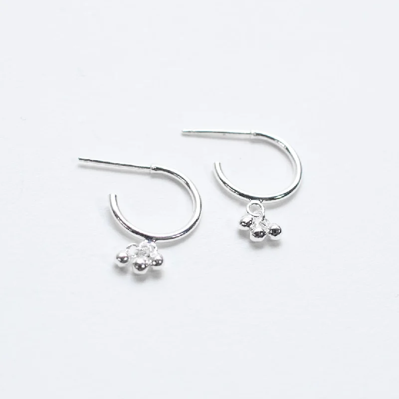 women's fashion earrings-Silver Hoops with Hanging Beads