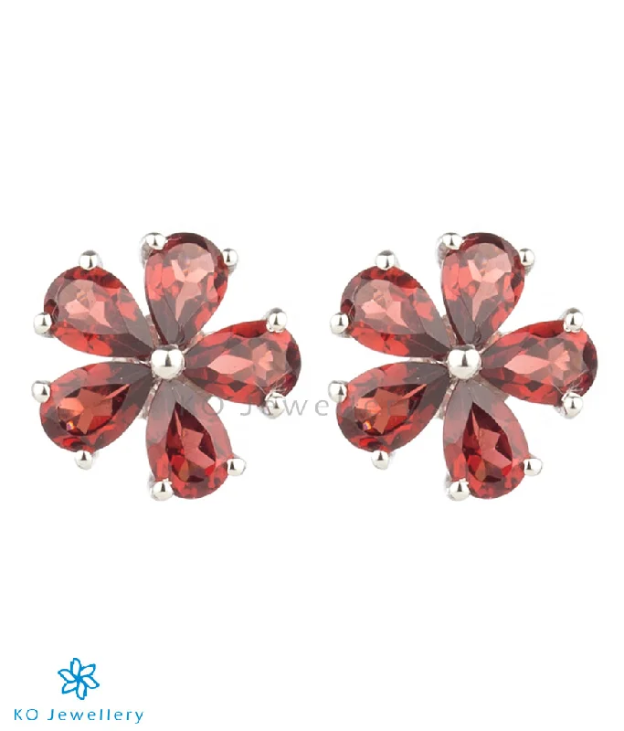 women's colorful earrings-The Petunia Silver Ear-studs (Garnet/Red)