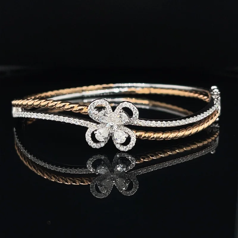 women's cuff bangles-Diamond 1.11ctw Jasmine Flower Rope Double Bangle Bracelet in 18k Two-Tone Gold -  #313 - BGDIA042632