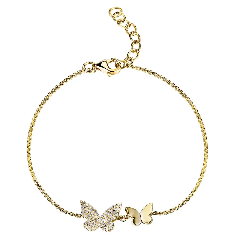 women's high-end bracelets-14k Gold & Diamond Double Butterfly Bracelet