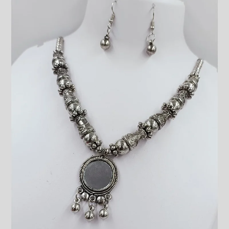 women's silver necklaces-Kavita Art Oxidised Plated Mirror Necklace Set