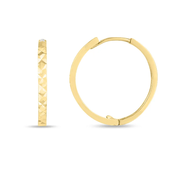 women's geometric earrings-14K Diamond Cut Huggie Hoops