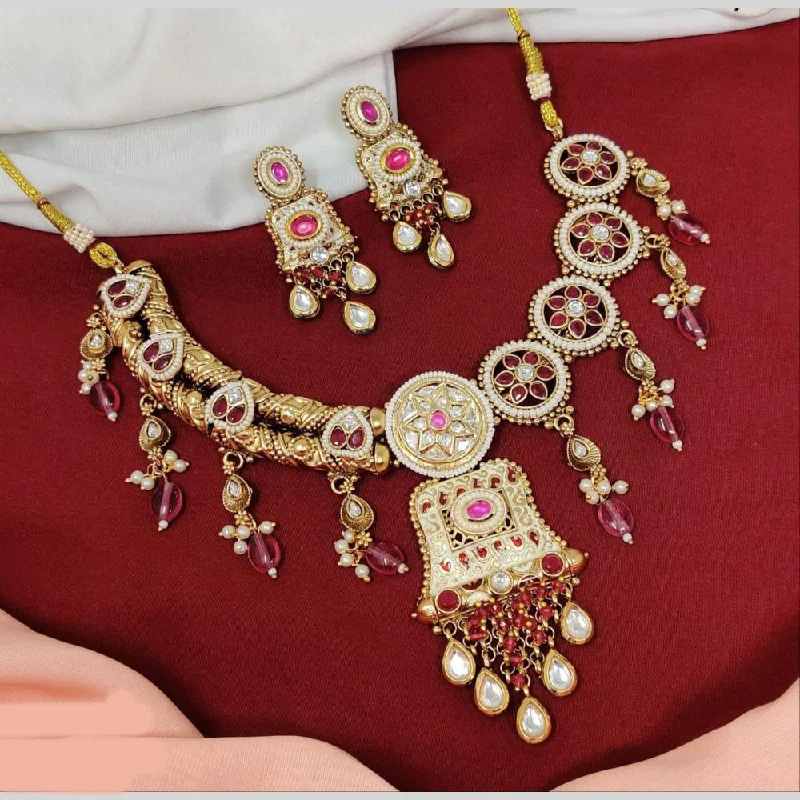 women's star necklaces-Anjali Jewellery Gold Plated Pota Stone And Meenakari Beads Necklace Set