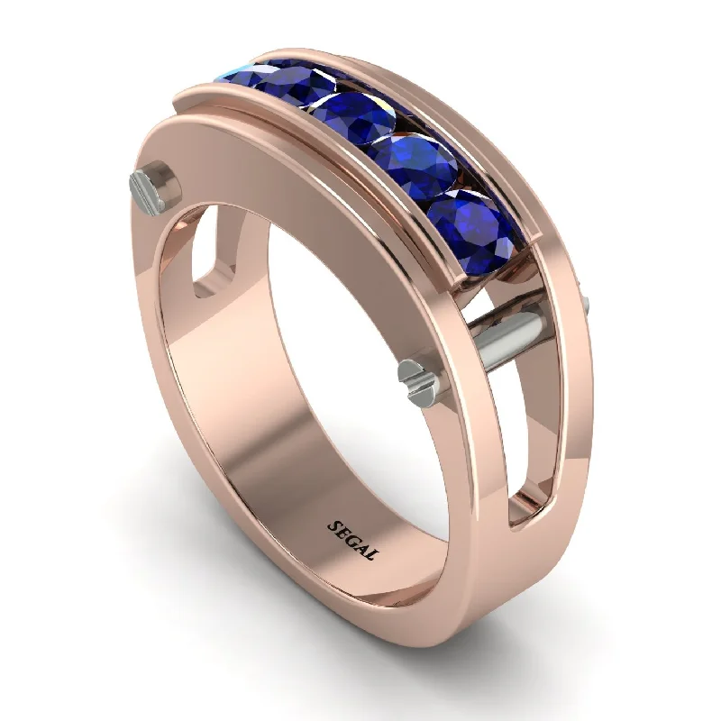 custom engagement rings-Sapphire Five-Stone Classic Gold Wedding Ring - Casey No. 44