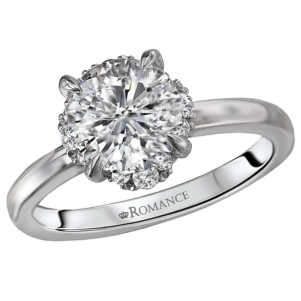 cushion engagement rings-14K White Gold Halo Semi-Mount Romance Collection Wedding Ring.