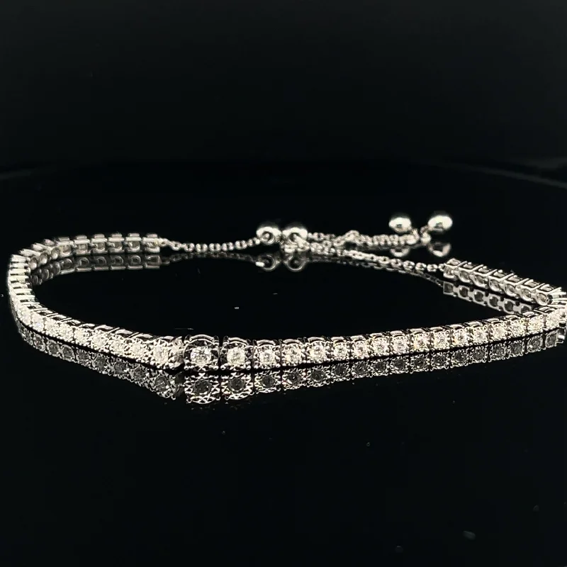 women's butterfly bracelets-Diamond Slender Tennis Bolo Bracelet in 18k White Gold - Adjustable - (#44-HBDIA000116)