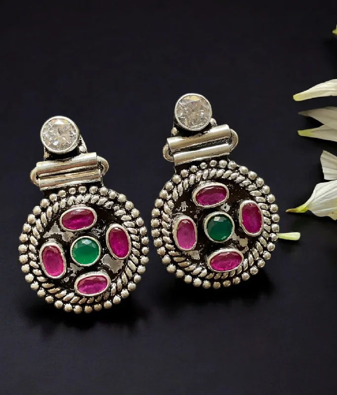 women's gemstone earrings-The Diksha Silver Gemstone Earstuds