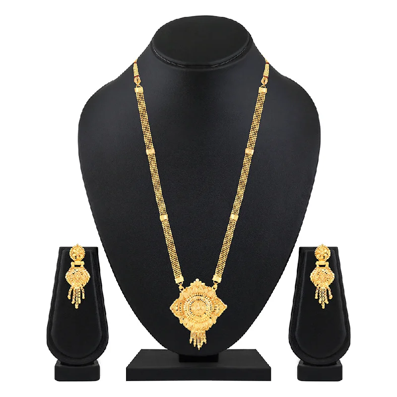 women's high-fashion necklaces-Mahi Gold Plated Traditional Wedding Necklace Set for Women (NL1108086G)