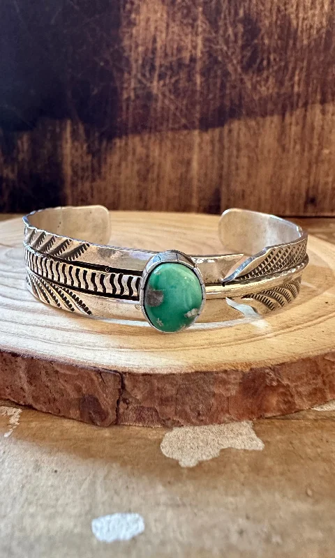 women's elegant bangles-RICK ENRIQUEZ TURQUOISE Broken Arrow Feather Cuff 26g