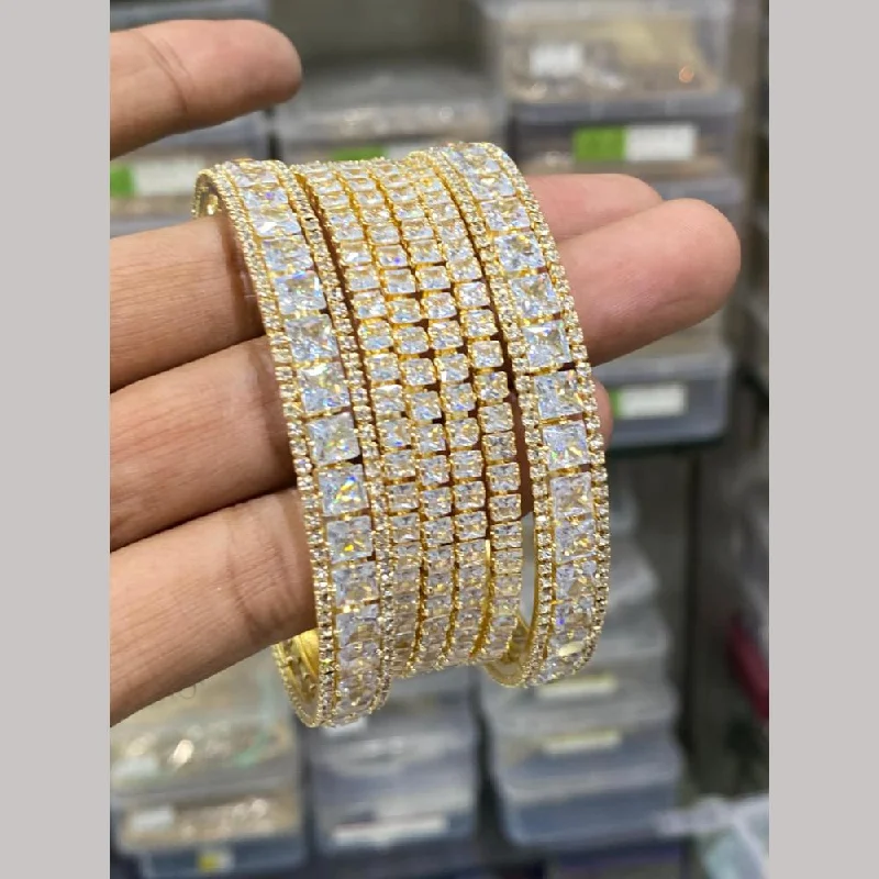 women's tennis bracelets-Hira Collections Gold Plated American Diamond Bangles Set