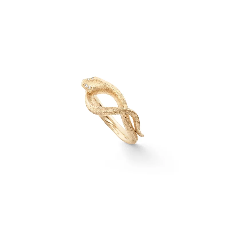 women's diamond wedding rings-Small Snakes 18K Gold Ring w. Diamonds