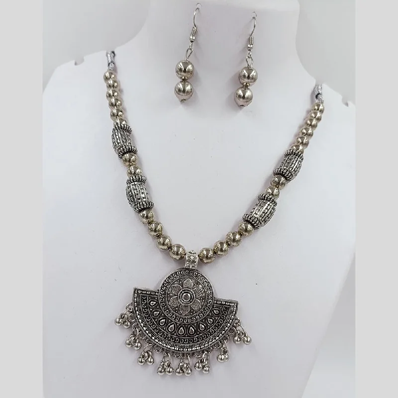 women's unique gemstone necklaces-Kavita Art Oxidised Plated Necklace Set