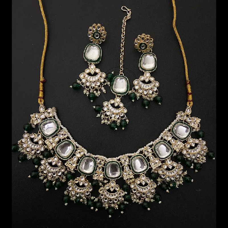 women's sustainable necklaces-India Art Gold Plated Kundan Necklace Set