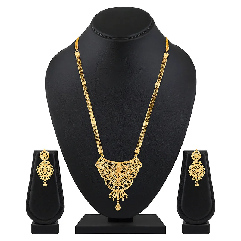 women's romantic necklaces-Mahi Gold Plated Traditional Wedding Necklace Set for Women (NL1108090G)