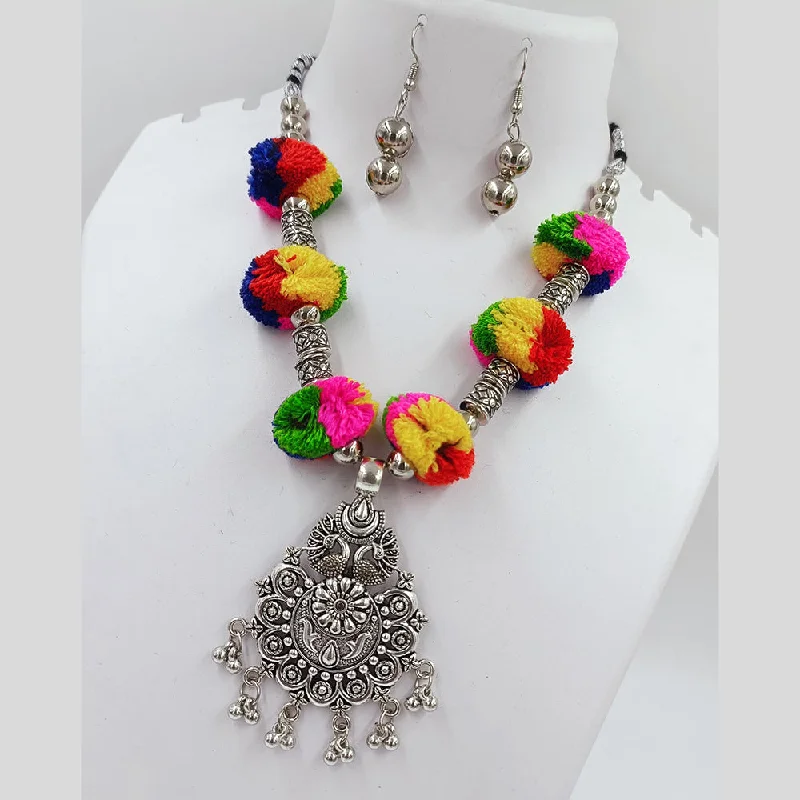 women's sterling silver necklaces-Kavita Art Oxidised Plated Navratri Special Pom Pom Necklace Set