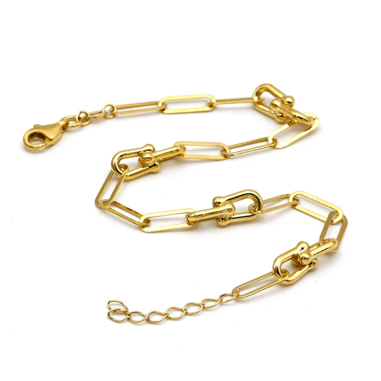 women's trendy leather bangles-Real Gold GZTF Paper Clip Hardware Adjustable Size Bracelet 4381 BR1522