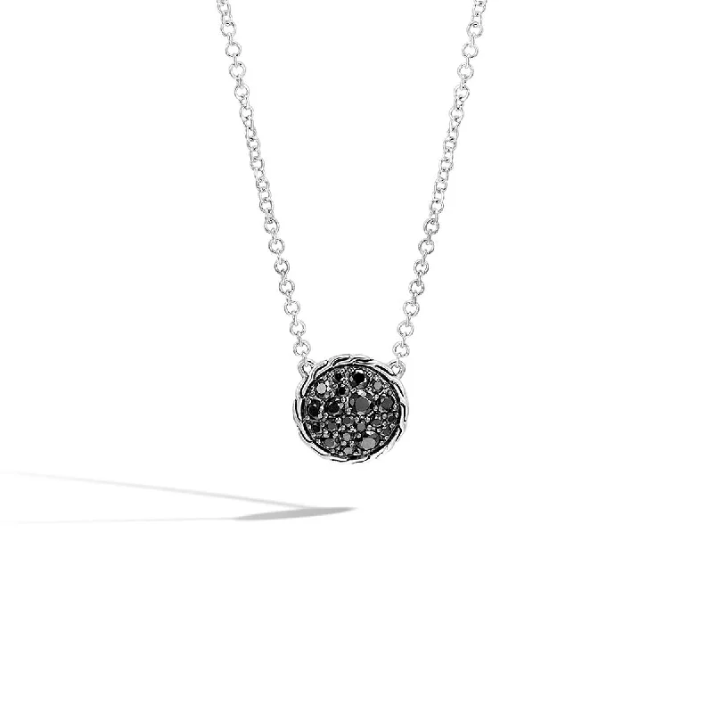 women's designer necklaces-Classic Chain Silver Round Pendant Necklace with Sapphire and Spinel