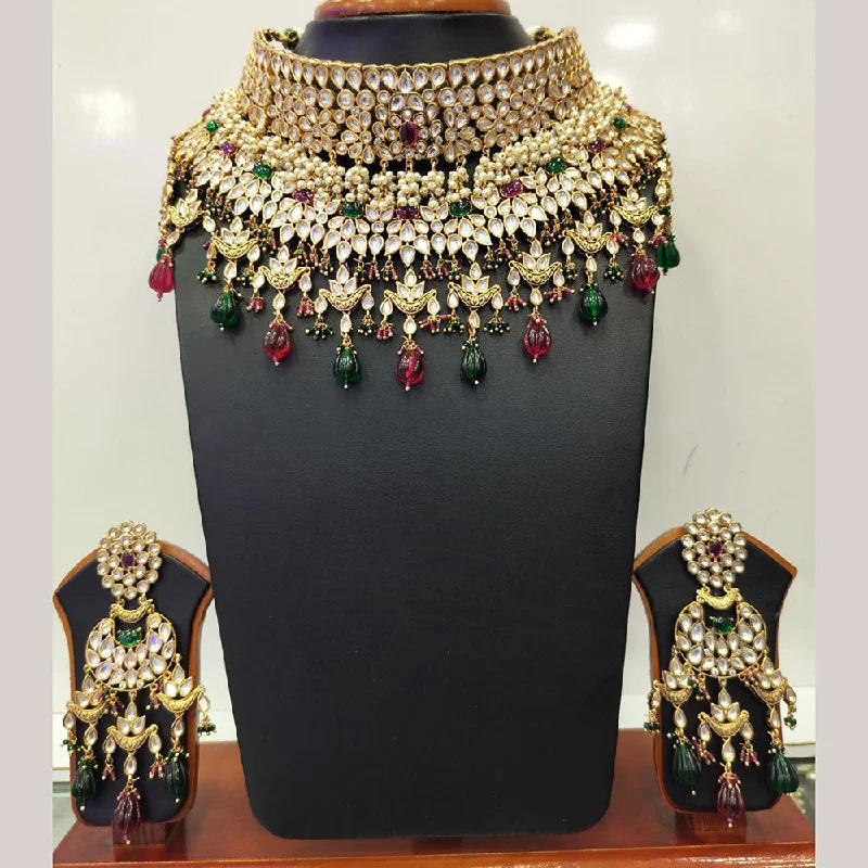 women's delicate necklaces-Jain Jewellers Gold Plated Kundan Necklace Set