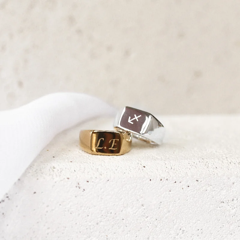 women's adjustable gemstone rings-Bree - Stainless Steel Monogram Ring