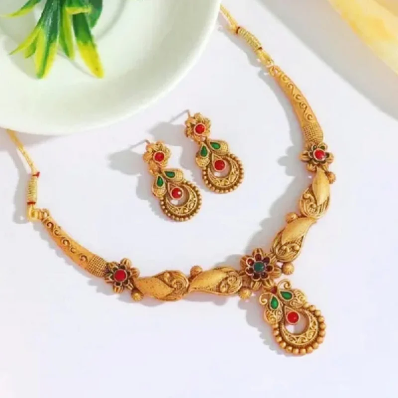 women's animal-shaped necklaces-Kavyanjali Jewels Gold Plated Pota Stone Necklace Set