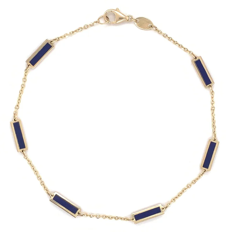 women's butterfly bracelets-14k Gold & Lapis Bar Station Bracelet