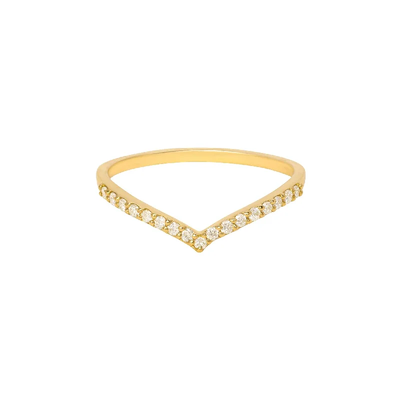 women's romantic rings-Pave V Band 18K Gold Ring w. Diamonds