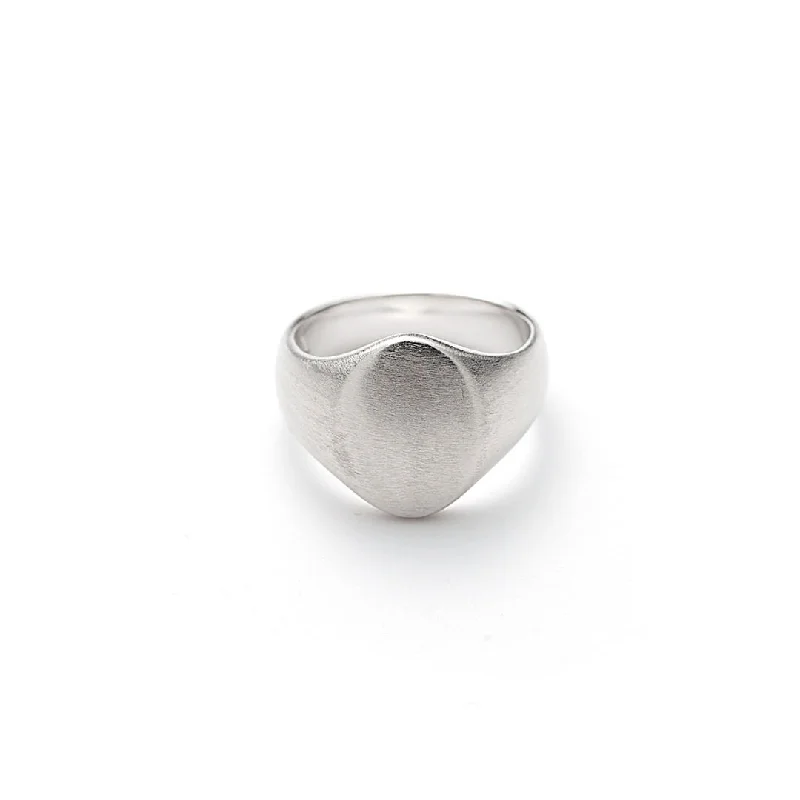 women's vintage rings-Hope Oval Signet Brushed Silver Ring