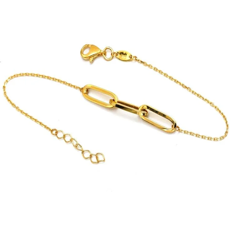 women's polished gold bangles-Real Gold 3 Paper Clip Adjustable Size Bracelet 9980 BR1603