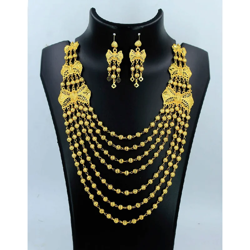 women's silver pendant necklaces-Radhe Creation Forming Gold Plated Multi Layer Necklace Set