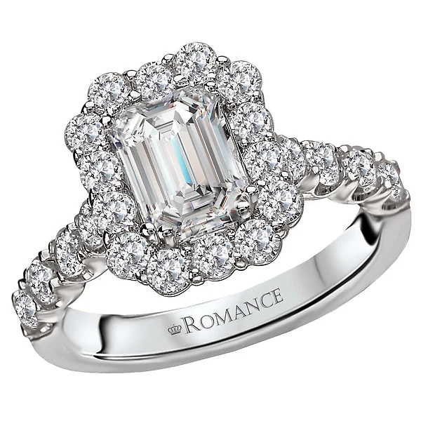 elegant engagement rings-14K White Gold Halo Semi-Mount Romance Collection Wedding Ring.