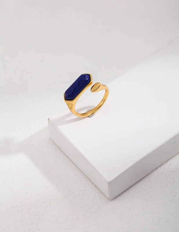 women's dainty rings-Natural Lapis Lazuli Open Ring