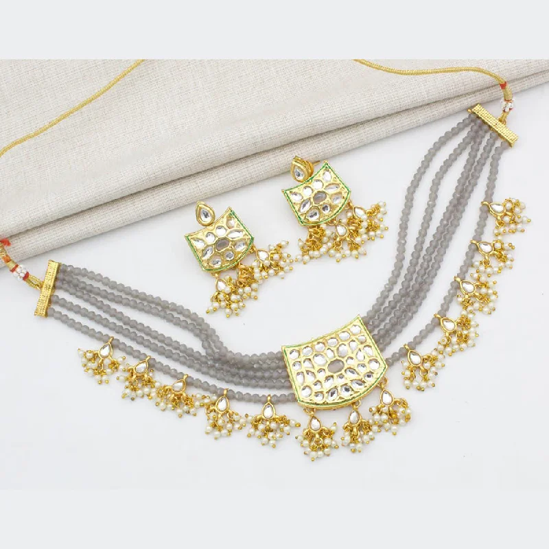 women's luxury necklaces-Kavita Art Gold Plated Kundan And Pearl Choker Necklace Set ( Assorted Desing Piece -1)