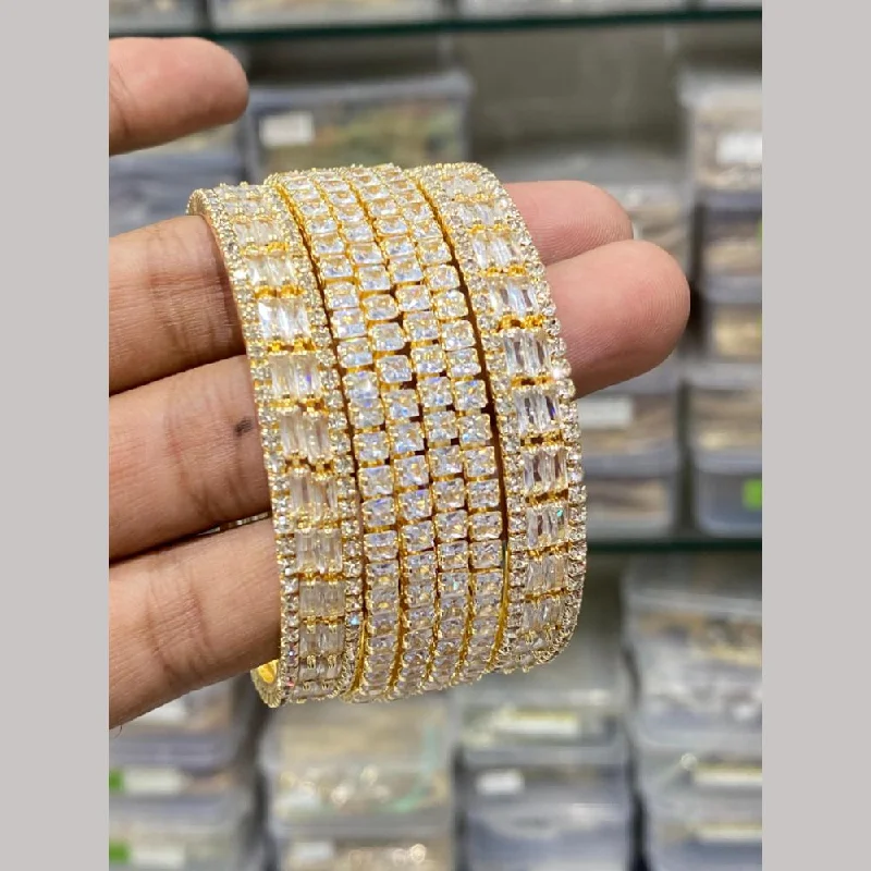 women's diamond bracelets-Hira Collections Gold Plated American Diamond Bangles Set