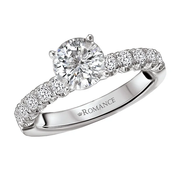 princess cut diamond engagement rings-14K White Gold Classic Semi-Mount Romance Collection Wedding Ring.