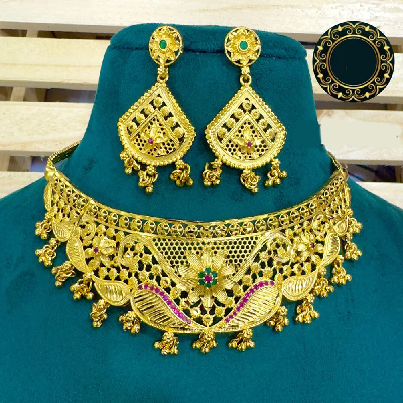 women's designer statement necklaces-Siara Collections Forming Gold Plated Choker Necklace Set