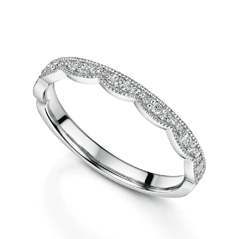 classic diamond engagement rings-Platinum Diamond Mill Grain Scalloped Edging Fancy Wedding Ring