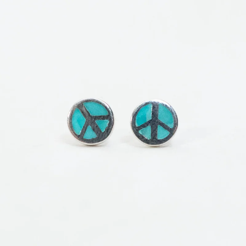 women's trendy earrings-Silver Turquoise Peace Sign Studs