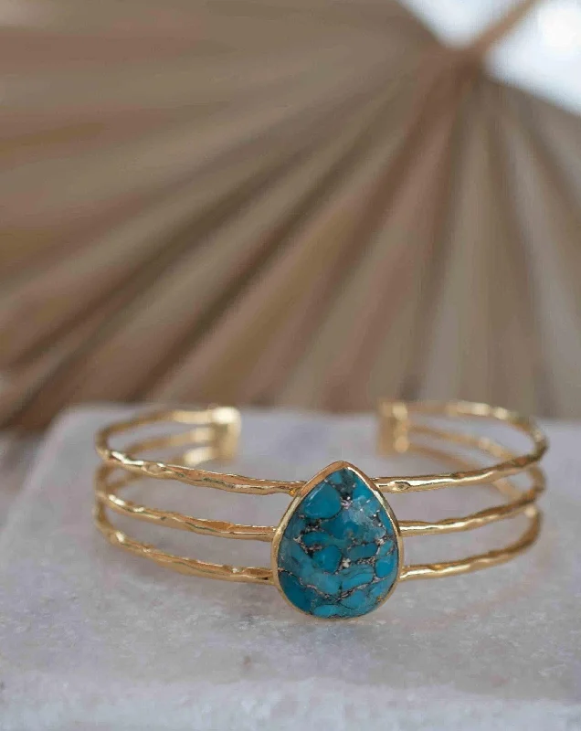 women's thin bangles-Copper Turquoise Adjustable Bracelet ~ Gold Plated 18k ~ MB044