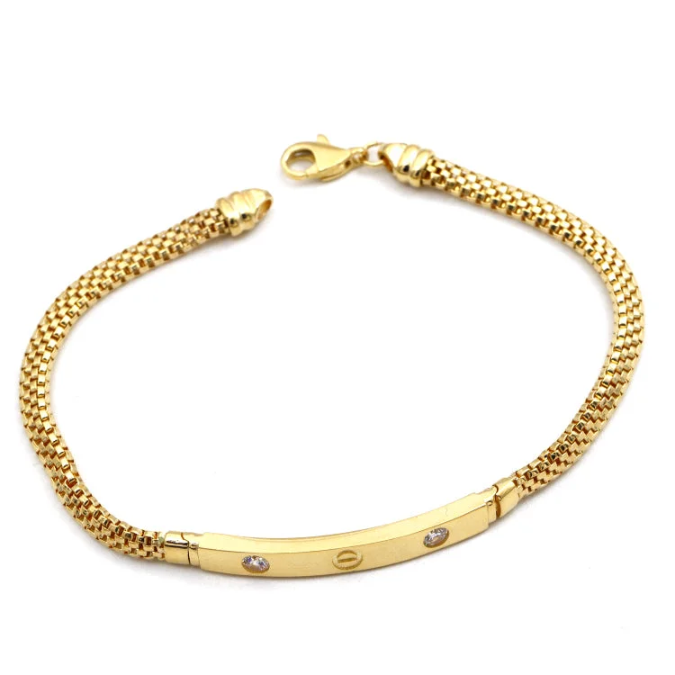 women's glamorous bangles-Real Gold Stone Plain Chain Thick Unisex Bracelet (19 C.M) - Model GZJCT4919 BR1752